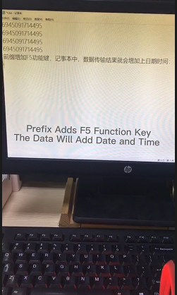 prefix add function F5 key for data to be added date and time by barcode scanner